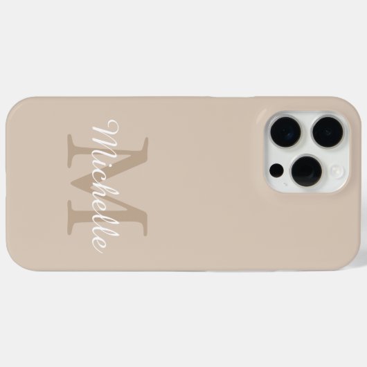 Modern Beige Monogram Script Name Case-Mate iPhone Hülle (Rückseite (Horizontal))