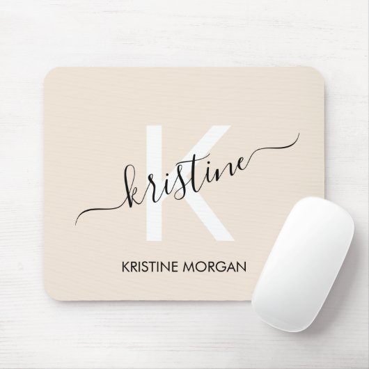 Modern beige Skriptmonogramm-Mauspad Mousepad (Mit Mouse)