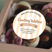 Modern Beige Stripe Cake Bakery Pastry Chef Runder Aufkleber