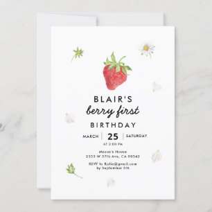 Modern Berry First Birthday Strawberry Thema Einladung