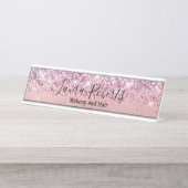 Modern Beruflich Blush Pink Sparkone Glitzer D Schreibtischnamensplakette (Vorderseite )