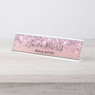 Modern Beruflich Blush Pink Sparkone Glitzer D Schreibtischnamensplakette