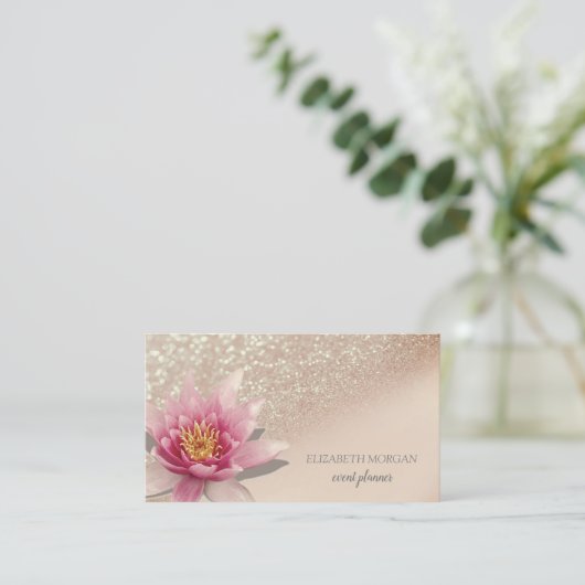 Modern Beruflicher Glitzer Bokeh Watercolor Lotus Visitenkarte (Stehend Vorderseite)