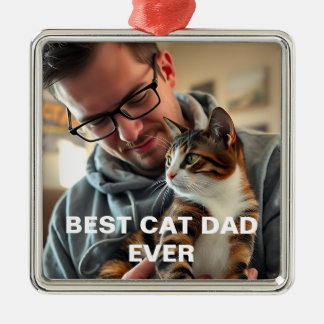 Modern Best Cat Dad Ever– Personalized Photo  Ornament Aus Metall