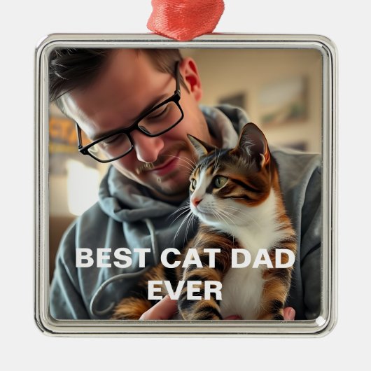 Modern Best Cat Dad Ever– Personalized Photo  Ornament Aus Metall (Vorne)