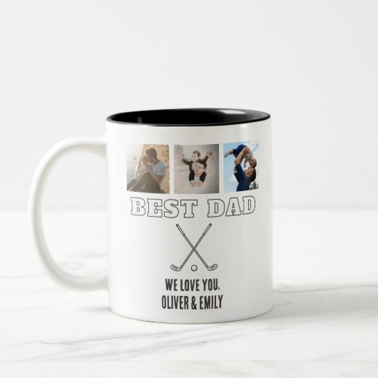 Modern Best Dad 3 Photo Collage Keepsake Golf Zweifarbige Tasse (Links)