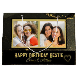 Modern Best Friend Black and Gold Foto Geburtstag Große Geschenktüte