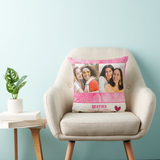 Modern Best Friend Pink und Gold Foto Collage Kissen (Stuhl )