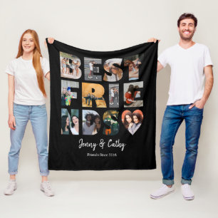 Modern Best Friends Besties Foto Collage Black Fleecedecke