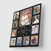 Modern Best Friends Forever 11 Foto Collage Black Quadratische Wanduhr (Winkel)
