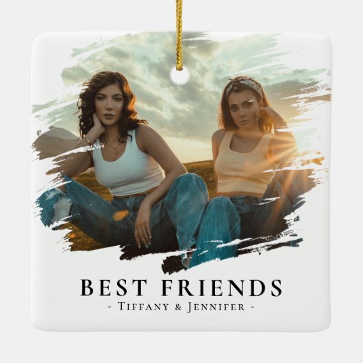 Modern Best Friends Foto & Name/s Weihnachten Keramikornament (Rückseite)
