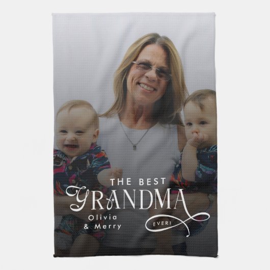 Modern Best Grandma Ever Foto Personalisiert Geschirrtuch (Vertikal)