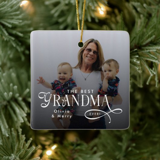 Modern Best Grandma Ever Photo Personalized Keramikornament (Baum)