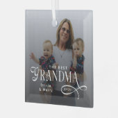 Modern Best Grandma Ever Photo Personalized Ornament Aus Glas (Vorderseite links)