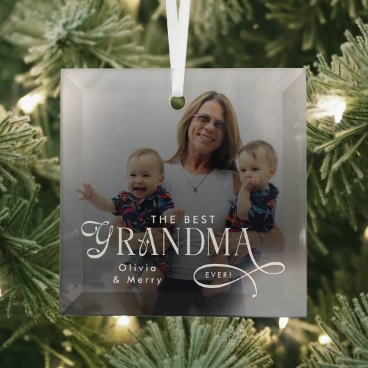 Modern Best Grandma Ever Photo Personalized Ornament Aus Glas (Insitu)