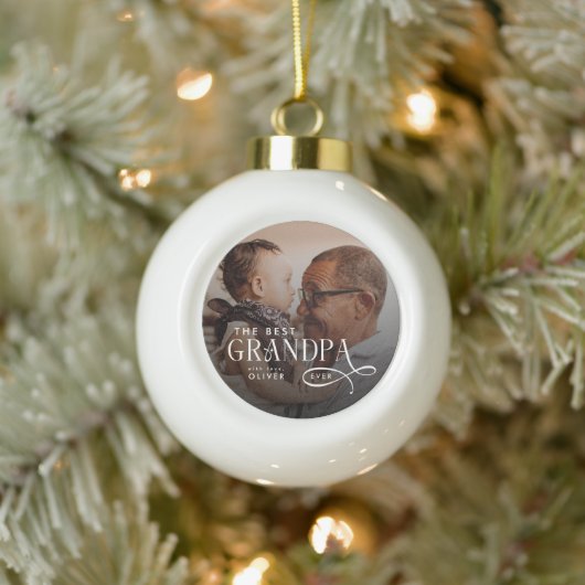 Modern Best GrandPa Ever Photo Personalized Keramik Kugel-Ornament (Baum)