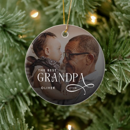 Modern Best GrandPa Ever Photo Personalized Keramik Ornament (Baum)
