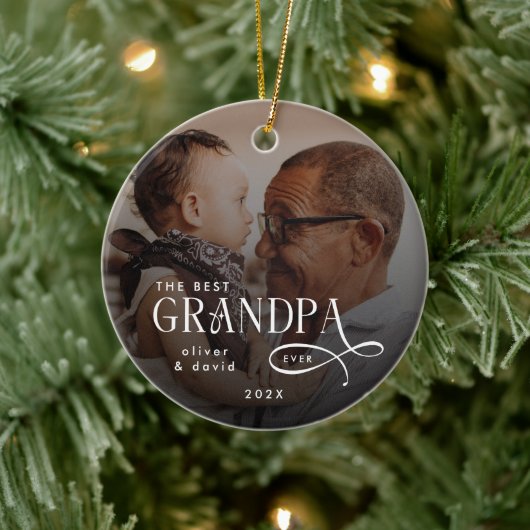 Modern Best GrandPa Ever Photo Personalized Keramik Ornament (Baum)