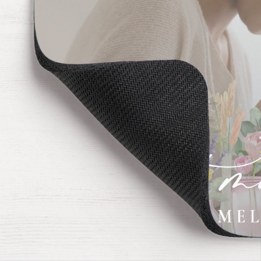 Modern Best Mama je Script Elegantes Blume Foto Mousepad (Ecke)