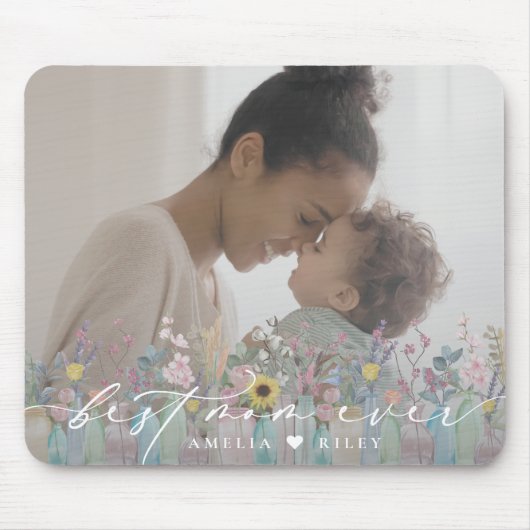 Modern Best Mama je Script Elegantes Blume Foto Mousepad (Vorne)