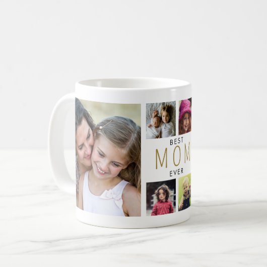 Modern Best mom Ever 6 Photo Collage White Kaffeetasse (Vorderseite Links)