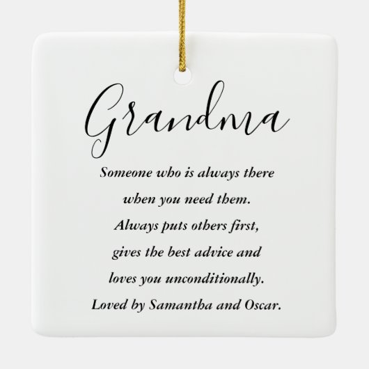 Modern Best Oma je Schönheit Weihnachtsgeschenk Keramikornament (Rückseite)