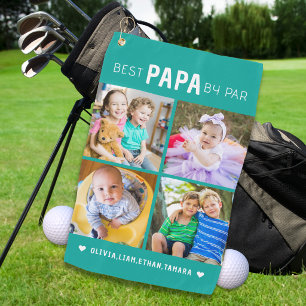Modern Best Papa von Par 4 Photo Collage Türkis Golfhandtuch