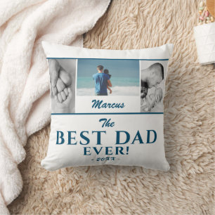 Modern Best Vater Blue Vatertag 3 FotoCollage Kissen