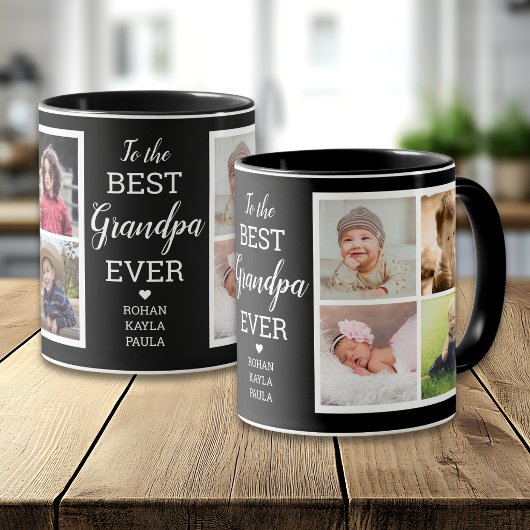 Modern Bester Opa Ever 8 Fotocollage Schwarz Tasse