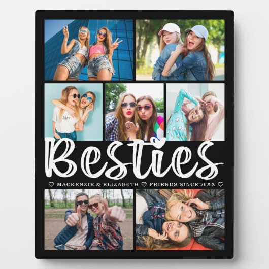 Modern BESTIES 7 Foto Collage Schwarz Personalisie Fotoplatte (Vorderseite)