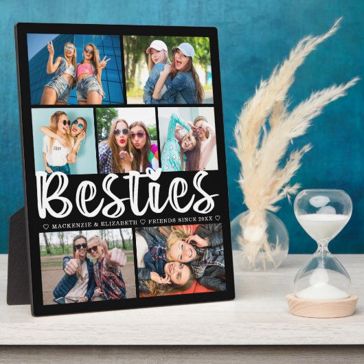 Modern BESTIES 7 Foto Collage Schwarz Personalisie Fotoplatte (Seite)