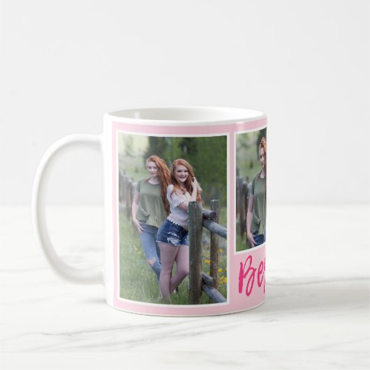 Modern Besties Typography 3 Photo Collage Pink Kaffeetasse (Links)