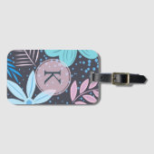 Modern Big Blue Blume Muster Pink Monogram Gepäckanhänger (Vorderseite (Horizontal))