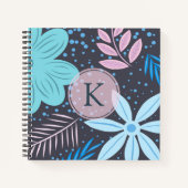 Modern Big Blue Blume Muster Pink Monogram Notizblock (Vorderseite)