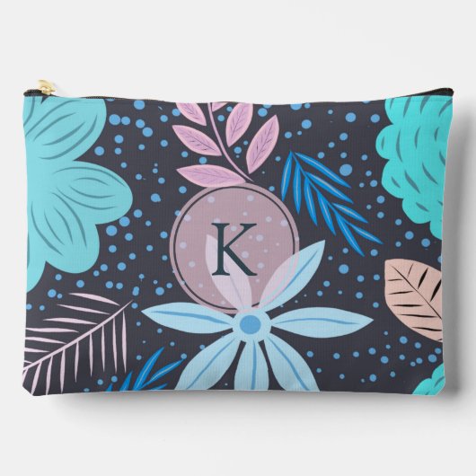 Modern Big Blue Blume Muster Pink Monogram Zubehörtasche (Vorderseite)