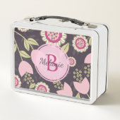 Modern Big Pink Floral Tulip Muster Monogramm Metall Brotdose (Rückseite)