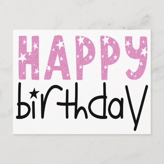 Modern Big Typografy Pink Glitzer Happy Birthday Postkarte (Vorderseite)