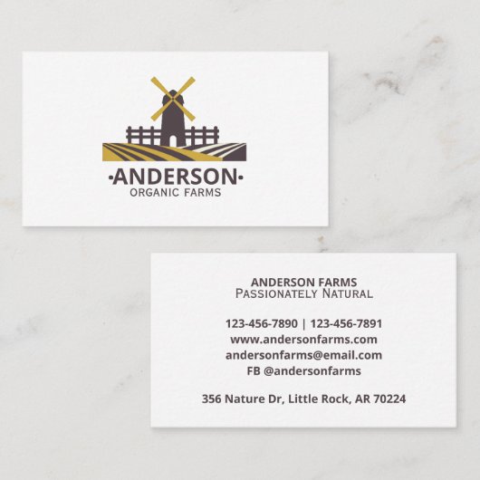 Modern Bio Bauer-Windmill-Logo Visitenkarte (Vorne/Hinten)