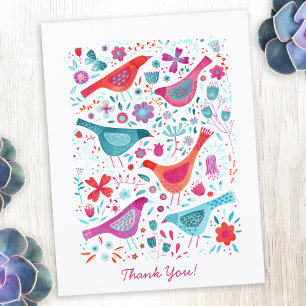 Modern Bird Floral Watercolor Vielen Dank Postkarte
