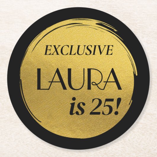 Modern Birthday Black Gold Runder Pappuntersetzer (Vorderseite)