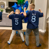 Modern Birthday Boy Blue Green Name Age Number T-Shirt