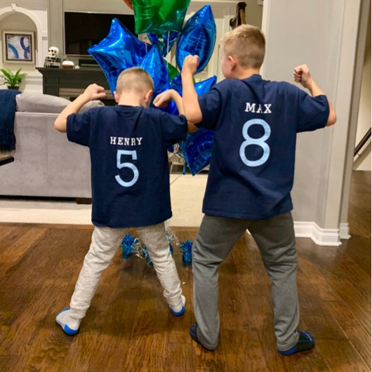 Modern Birthday Boy Blue Green Name Age Number T-Shirt