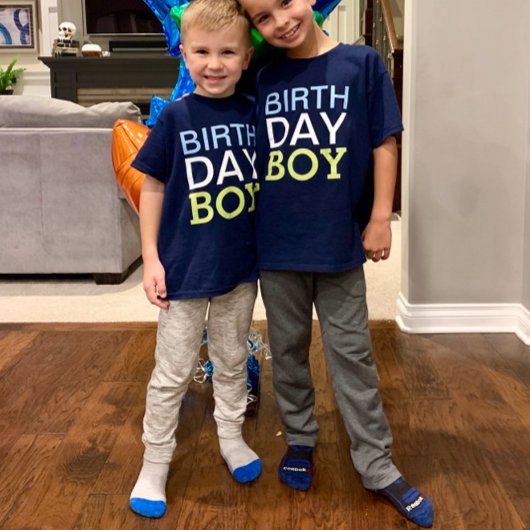 Modern Birthday Boy Blue Green Name Age Number T-Shirt