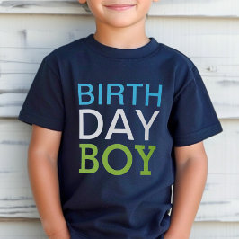 Modern Birthday Boy Blue Green Name Age Number T-Shirt