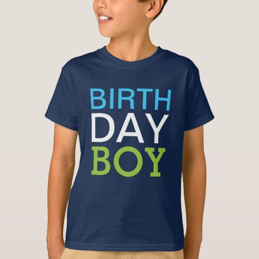Modern Birthday Boy Blue Green Name Age Number T-Shirt (Vorderseite)