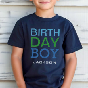 Modern Birthday Boy Navy Blue Name Age Number Kleinkind T-shirt