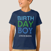 Modern Birthday Boy Navy Blue Name Age Number T-Shirt (Vorderseite)