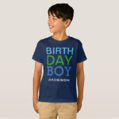 Modern Birthday Boy Navy Blue Name Age Number T-Shirt (Vorne ganz)