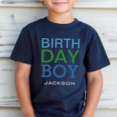 Modern Birthday Boy Navy Blue Name Age Number T-Shirt