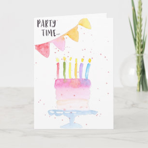 Modern birthday cake watercolor birthday card karte